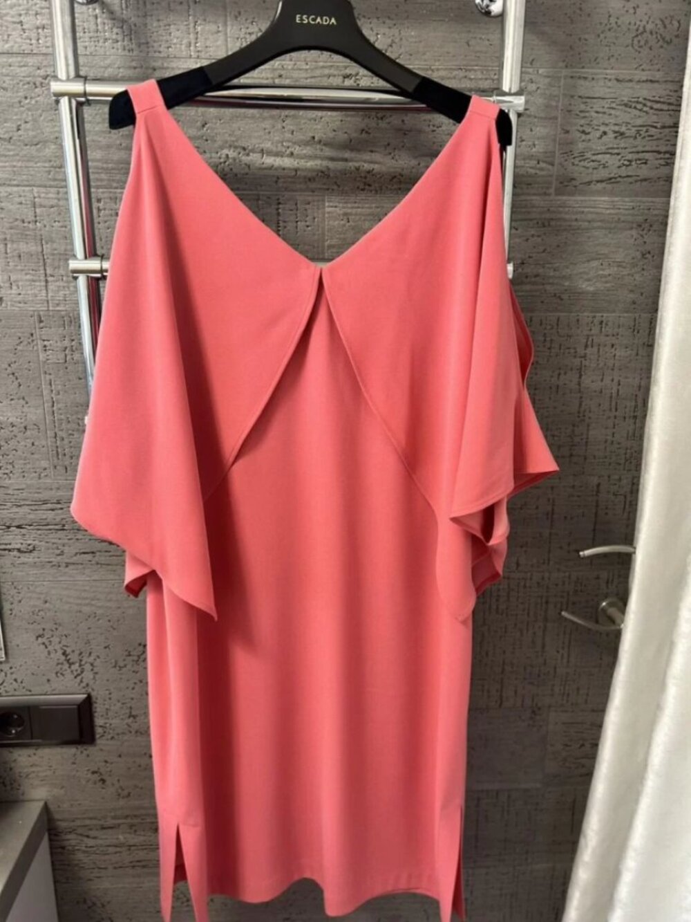 Escada Coral Pink Draped Cocktail Dress Elegant Sleeveless